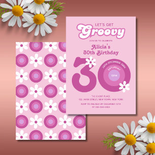 Invitation Retro Super Daisies Bold Pink 30e anniversaire