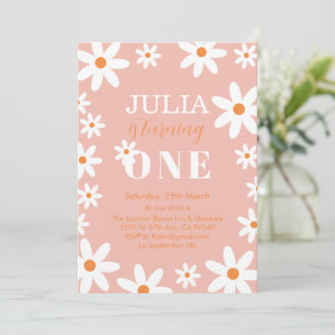 Invitation Retro Super Daisy Boho Fille 1er anniversaire fête
