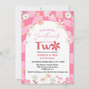Invitation Retro Super Daisy Boho Twin 2e anniversaire