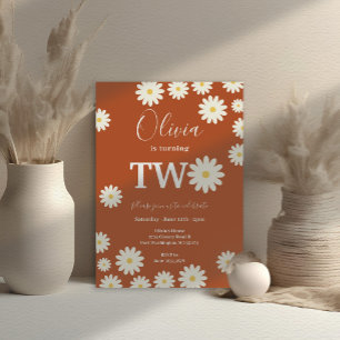 Invitation Retro Super Daisy Floral 2e fête d'anniversaire