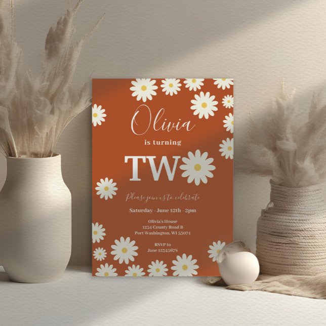 Invitation Retro Super Daisy Floral 2e fête d'anniversaire (Créateur téléchargé)