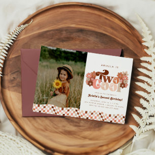 Invitation Retro Super deux filles Cool 2ème photo Anniversai