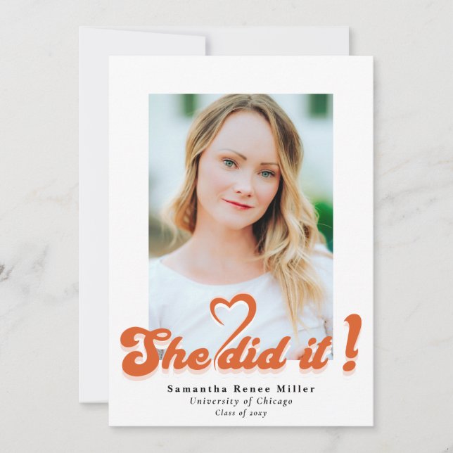 Invitation Retro Super Elle l'a fait mignon 2 Photo Graduatio (Devant)