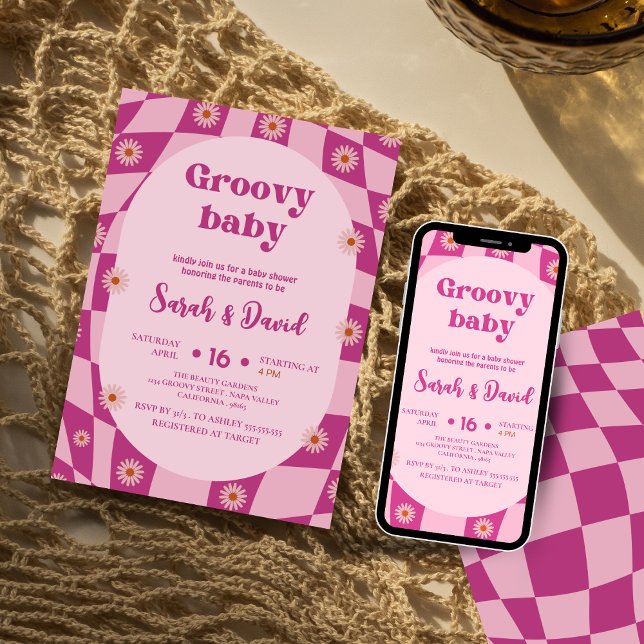 Invitation Retro Super fille bébé | baby shower Floral les an (Créateur téléchargé)