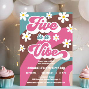 Invitation Retro Super FIVE est une Vibe fête de 5e anniversa