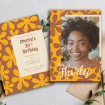 Invitation Retro Super Fleur Modèle photo Trente Anniversaire<br><div class="desc">Ce design super de puissance de fleur a été créé à l'aide de mes images de timbres sculptés à la main que je suis devenu un motif floral amusant teintes de moutarde jaune et marron pour une ambiance vraiment rétro!</div>