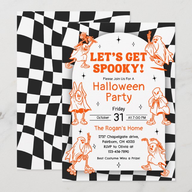 Invitation Retro Super Ghost Halloween (Devant / Derrière)