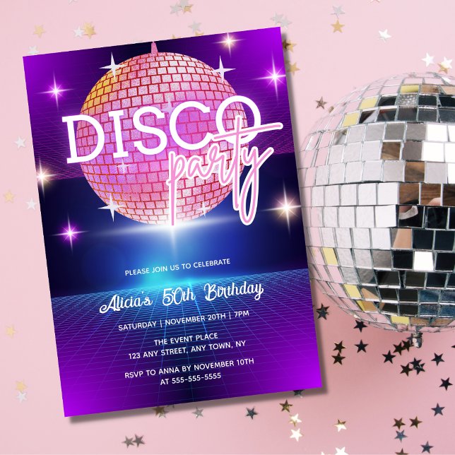 Invitation Retro Super les années 70 Disco Ball Anniversaire (Créateur téléchargé)
