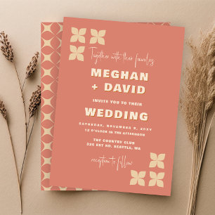 Invitation Rétro Super les années 70 Motif Terracotta Mariage