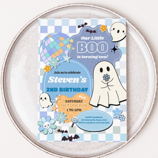 Invitation Retro Super Little Boo fête d'anniversaire (Retro Groovy Little Boo Birthday Party Invitation)