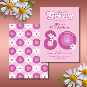 Invitation Retro Super marguerites Bold rose 80e anniversaire