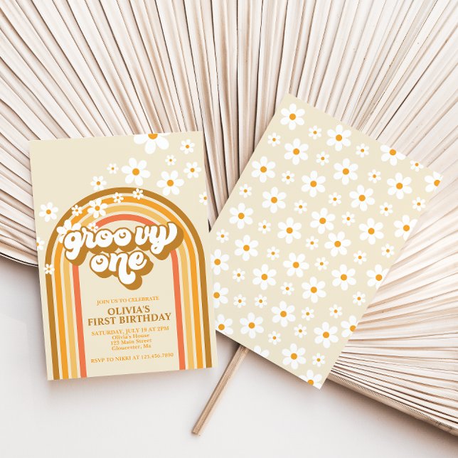 Invitation Retro Super One Rainbow Brown Orange Anniversaire (Créateur téléchargé)