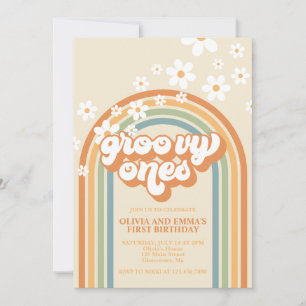 Invitation Retro Super Ones Rainbow Twin Anniversaire