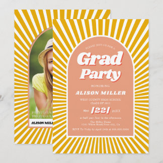 Invitation Retro super pêche rayons jaunes les années 70 Grad
