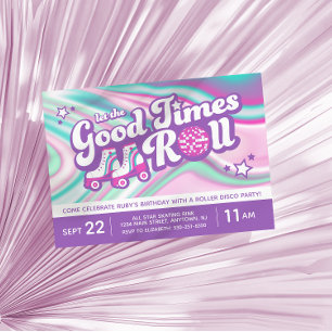 Invitation Retro Super Roller Ski Party Purple & Rose