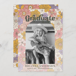Invitation Retro Super Rose Arch Floral Enfants Graduation