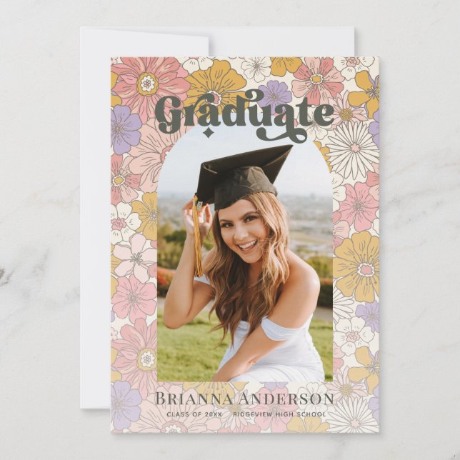 Invitation Retro Super rose floral Arch Graduation Photo (Devant)