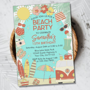Invitation Retro Super Stylish Plage ou piscine Anniversaire