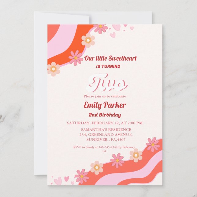 Invitation Retro Super Valentine Sweetheart 2e anniversaire (Devant)