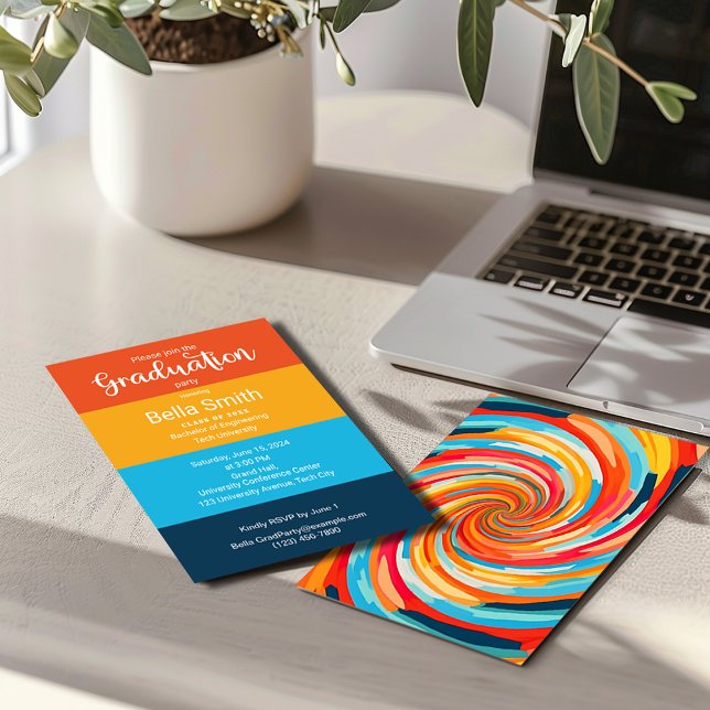 Invitation Rétro Super Vortex Wavy Colorful Graduation (Créateur téléchargé)