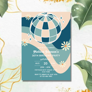 Invitation Retro Super Wave Disco Ball Daisy Green Anniversai