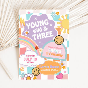 Invitation Retro Super Young Wild et Three Birday Party