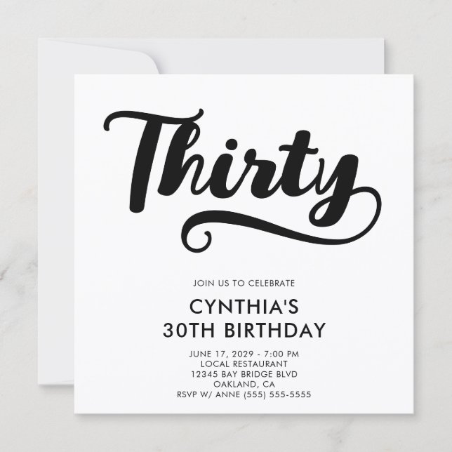 Invitation Retro Swash Bold Script 30e Anniversaire (Devant)