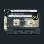 Invitation Retro T6 cassette 50e anniversaire fêté Inv.<br><div class="desc">Vieux ruban à cassette semi-transparent (bande audio - cassette audio - modèle n°6) à personnaliser. 50 est personnalisable sur une petite étiquette noire. Conception sur une invitation à carte ronde plate avec texte pour la fête du 50e anniversaire. Vous pouvez facilement modifier le texte (police, couleur, taille et position) en...</div>