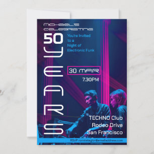 Invitation Retro Techno Music 50e fête d'anniversaire