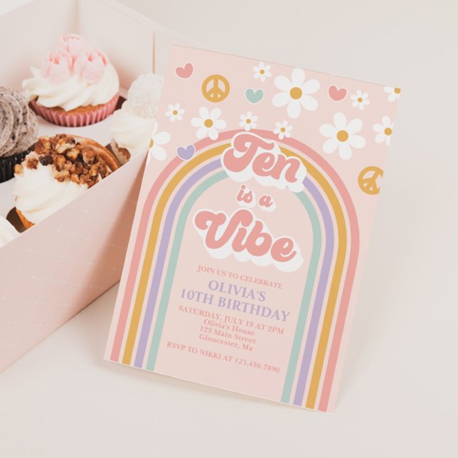 Invitation Retro Ten est un anniversaire de 10 ans Vibe Rainb (Créateur téléchargé)