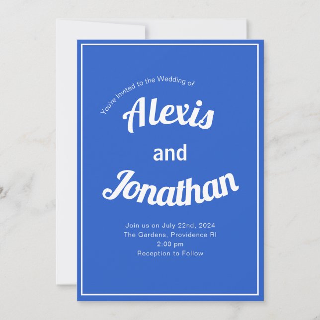 Invitation Retro tendance Joueuse Mariage bleu bleu bleu (Devant)