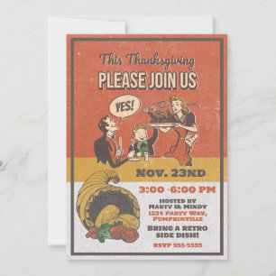 Invitation Retro Thanksgiving Dinner Comique