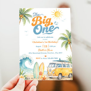 Invitation Rétro The Big One Surf Beach 1er Anniversaire