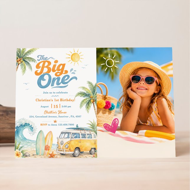 Invitation Rétro The Big One Surf Beach 1er Anniversaire (Créateur téléchargé)