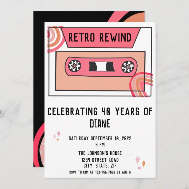 Invitation Retro Throwback fête d'anniversaire (Devant / Derrière)