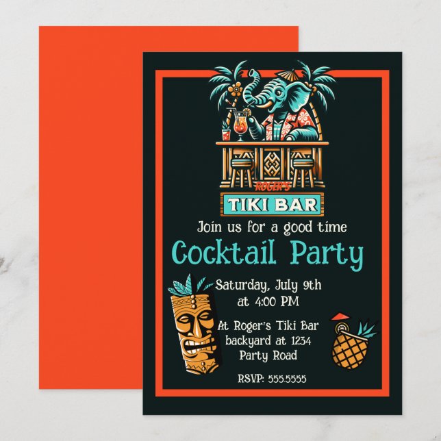 Invitation Retro Tiki Bar Cocktail Party (Devant / Derrière)