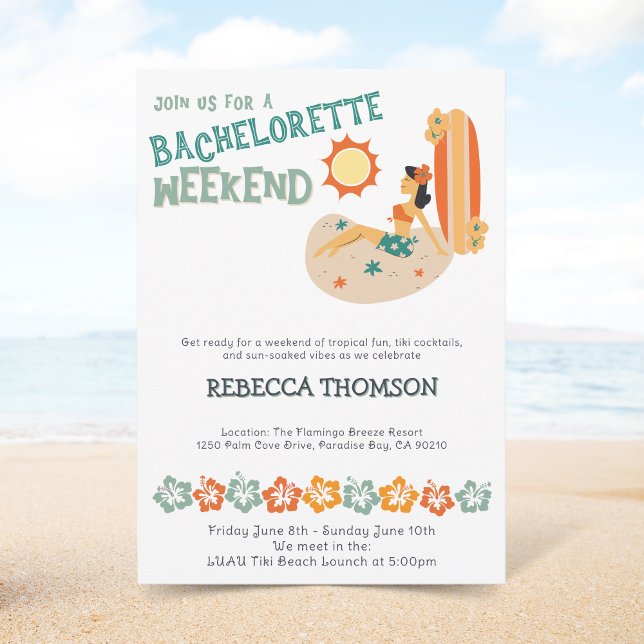Invitation Retro Tiki plage tropicale Bachelorette week-end (Créateur téléchargé)