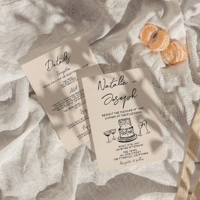 Invitation Rétro Tout en une main tiré Mariage original écrit (Créateur téléchargé)