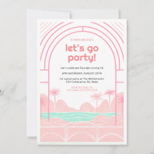 Invitation Retro Tropical 16th Pool Party Anniversaire