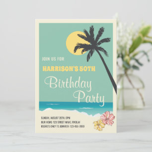 Invitation Retro Tropical Beach pour adultes fête d'anniversa