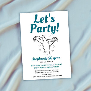 Invitation Retro Turquoise Cocktail Fête du 50e anniversaire 