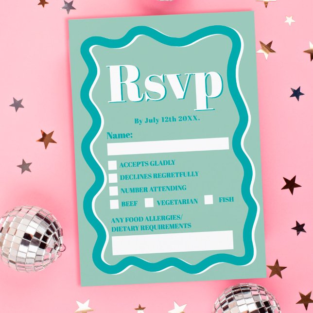 Invitation Retro turquoise courbe bleue squiggle ondulé rsvp (Créateur téléchargé)