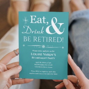 Invitation Retro Turquoise Manger Boire Retraite Retraite
