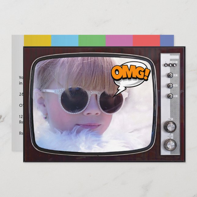 Invitation Retro TV fête d'anniversaire (Devant / Derrière)