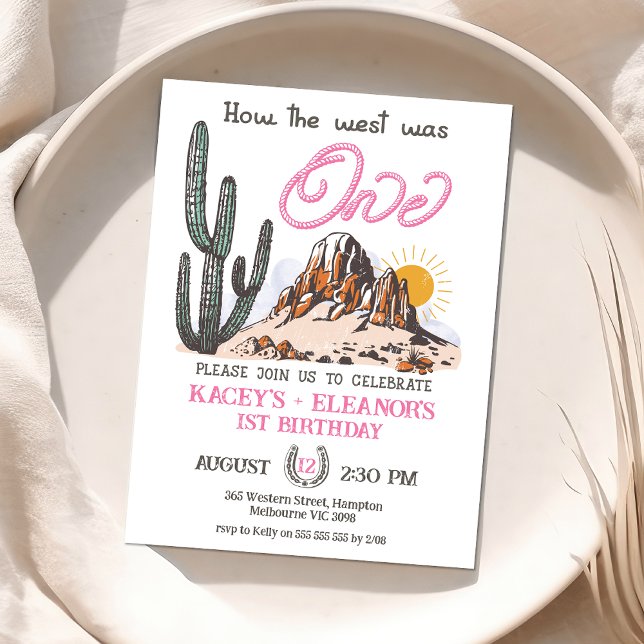 Invitation Retro Twin Girls Comment L'Occident A Été Un 1Er A (Twin Girls How the West Was One 1st Birthday Invitation Western First Birthday Invite Baby Girls)