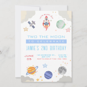 Invitation Retro Two La Lune Extérieure Partie Anniversaire