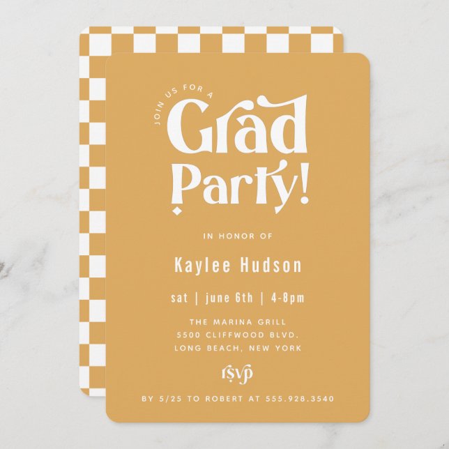 Invitation Retro Type Graduation Party (Devant / Derrière)