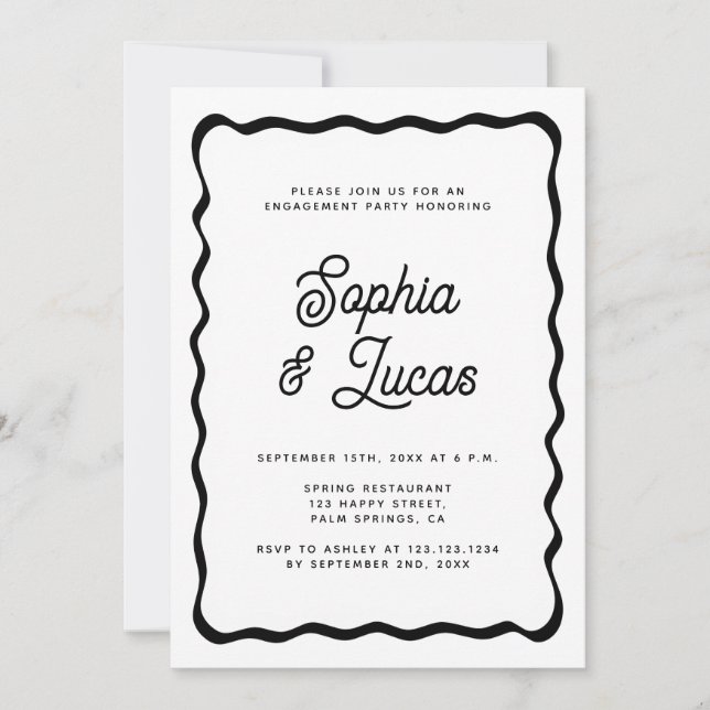 Invitation Retro Typographie Black Et White Engagement Party (Devant)
