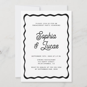 Invitation Retro Typographie Black Et White Engagement Party