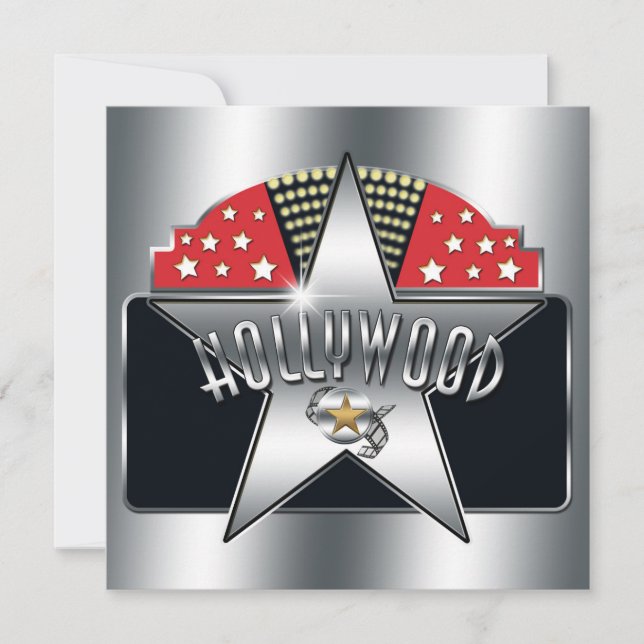 Invitation Rétro Typographie Hollywood Silver Star (Devant)
